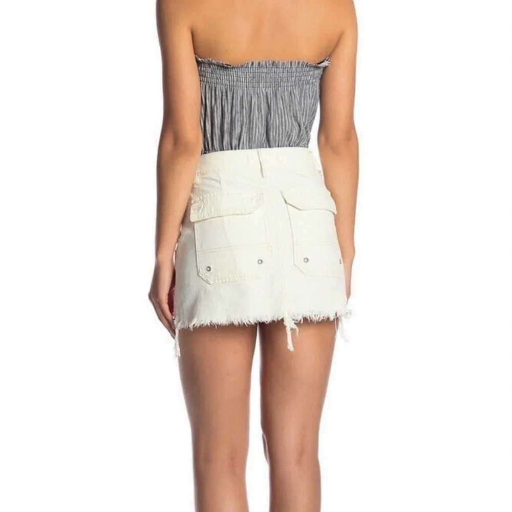 New! Free People Canvas‎ Relaxed Cargo Denim Mini Skirt Size 26 Coastal Cowgirl
